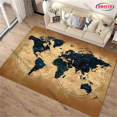 Vintage World Map Ocean Compass Carpet Computer Room Game Room Decorative Mat Livingroom Bedroom Office Large Area Rug Nice Gift