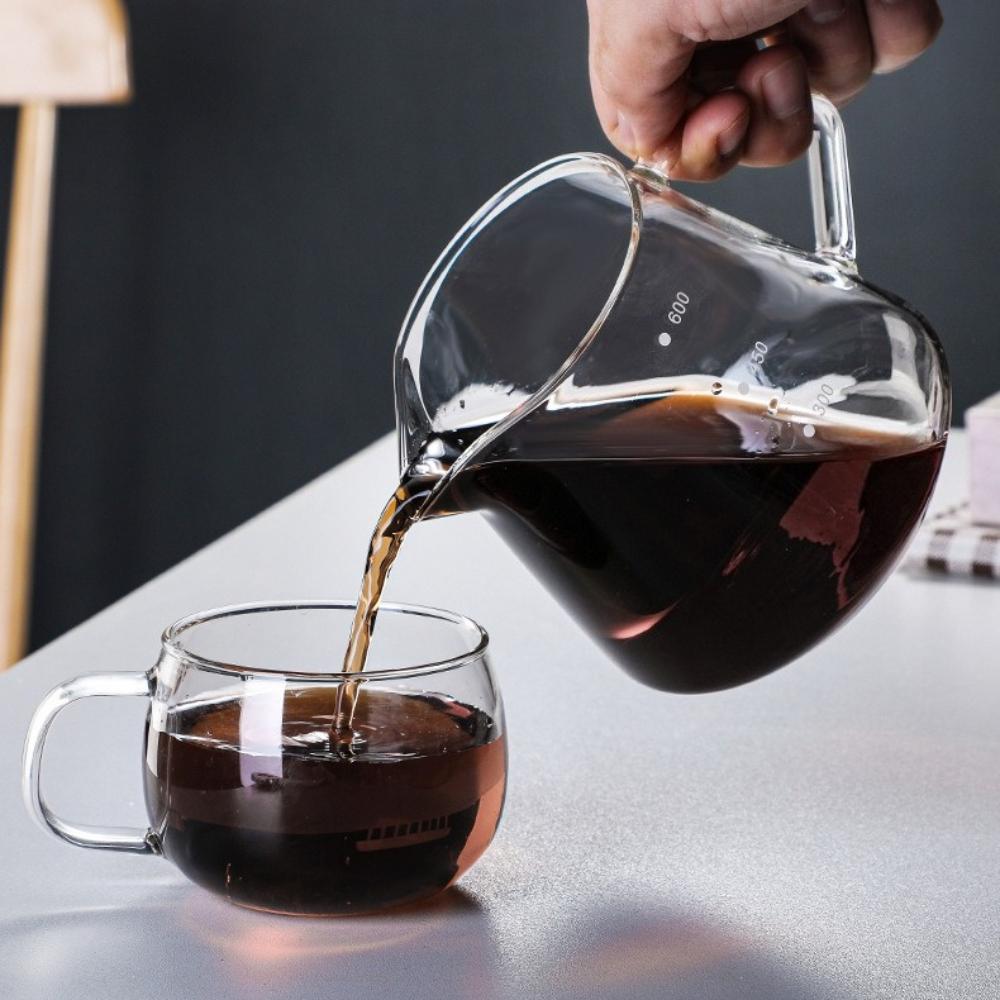 Glass Coffee Pot with Dot Scale High Temperature Resistant Teapot Pour Over Coffee Maker Puer Tea Brewing Kettle for Home Office