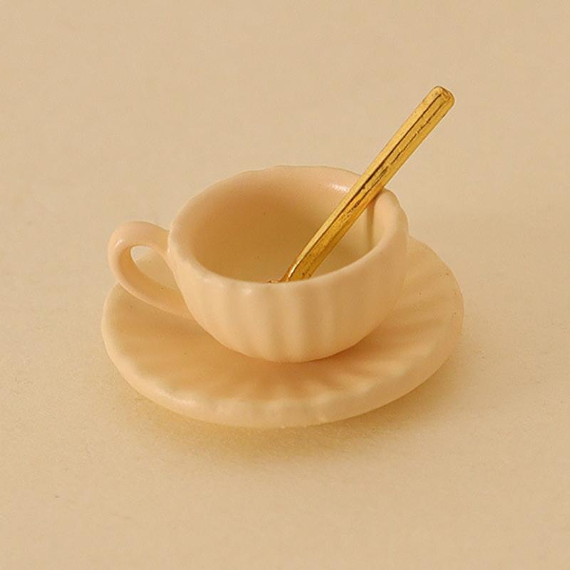 3Pcs 1:12 Dollhouse Miniature Coffee Cup Tray Spoon Tea Cup Kitchen Model Decor Toy Doll House Accessories