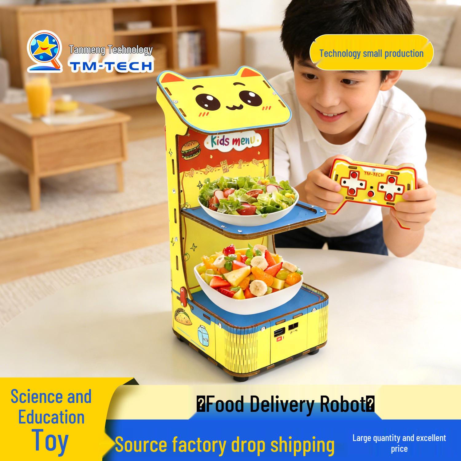 DIY Food Delivery Robot Kit: Interactive Science and Education Toy for Primary Students Food Delivery Robot + Hand Crank Generator