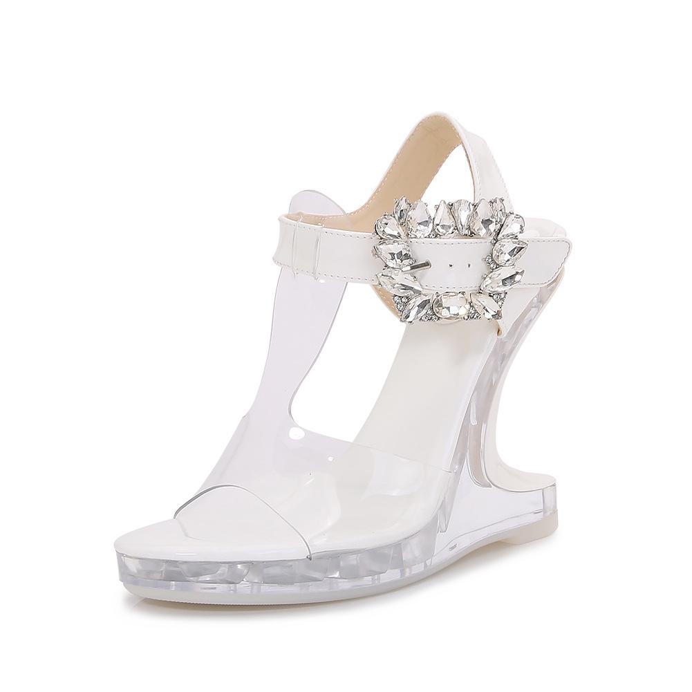 Fashion fish mouth open-toed high heels diamond jewelry special-shaped heel fashion catwalk fashion women's sandals OEM