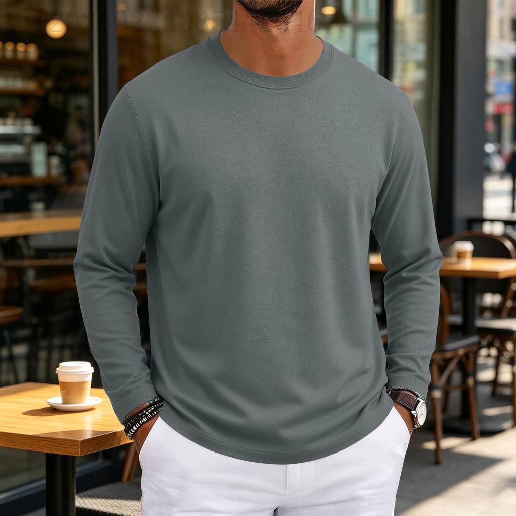 T-shirt da uomo a maniche lunghe con scollo morbido per uso casual quotidiano