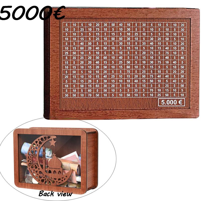 Dekoratif Doğal Ahşap Saymalı Para Kutusu Kumbarası Yaratıcı Çocukların Para Biriktirmesi İçin El Yapımı Para Hedefi 10000 Euro