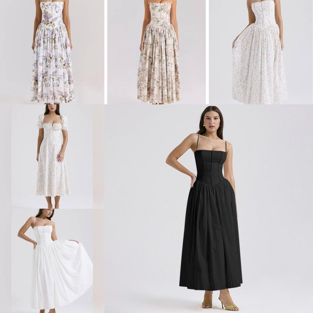 French Style Floral Sleeveless Dress With Polyester Fabric For Elegant Women