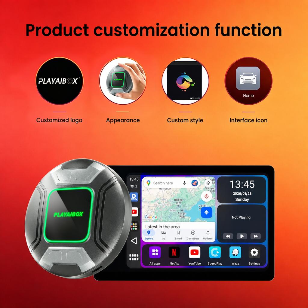 PlayAiBox Qualcomm 6225 Android15 Wireless Carplay AI Box 4GB+64GB Mirrolink 4G Network HDMI Car Multimedia for YouTube Netflix