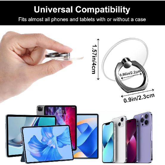4 Pack Phone Holder Ring Transparent Finger Grip Loop 360 Degree Rotation Finger Ring Stand Cell Phone Kickstand Ring Compatible Various Mobile