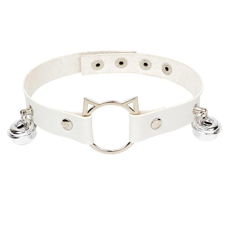European and American personality cat head leather collar neck strap, Harajuku PU punk bell necklace jewelry performance collarbone chain