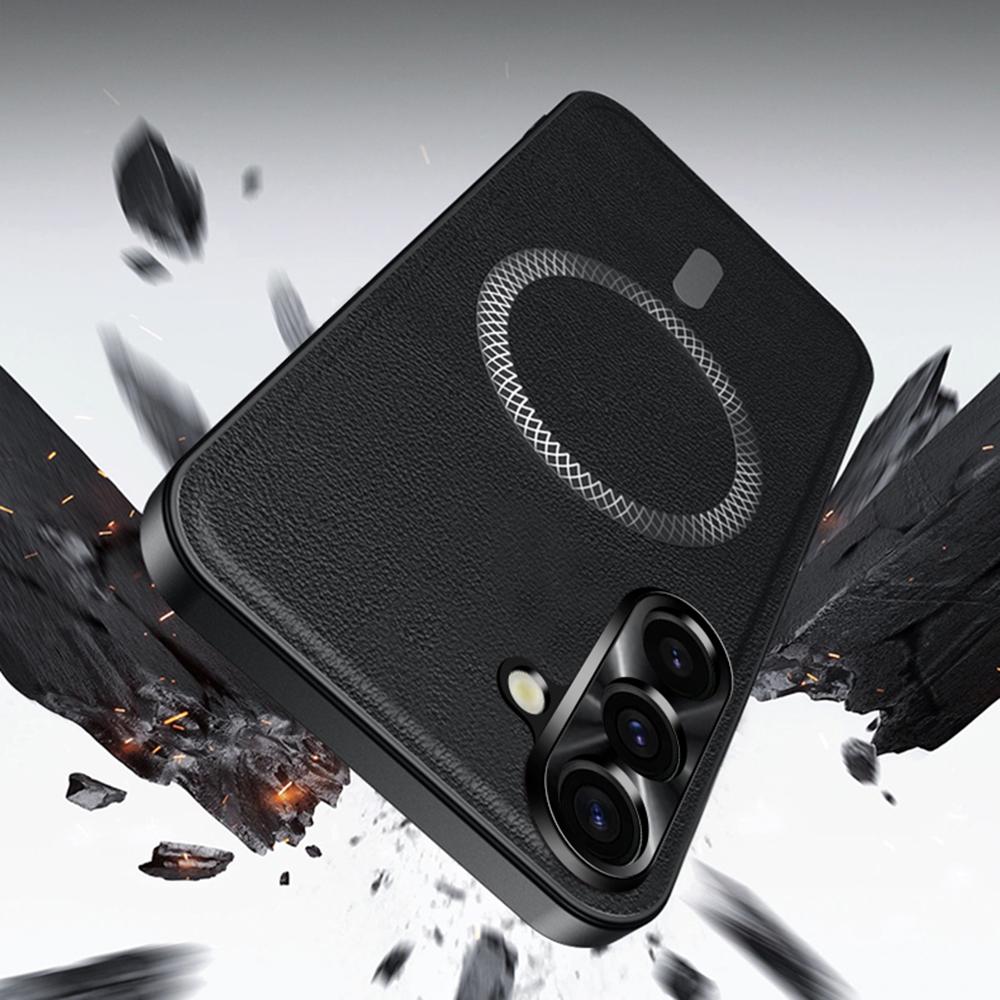 For Samsung Galaxy S25 Case Compatible with MagSafe PU TPU PC Phone Back Cover with Metal Lens Frame