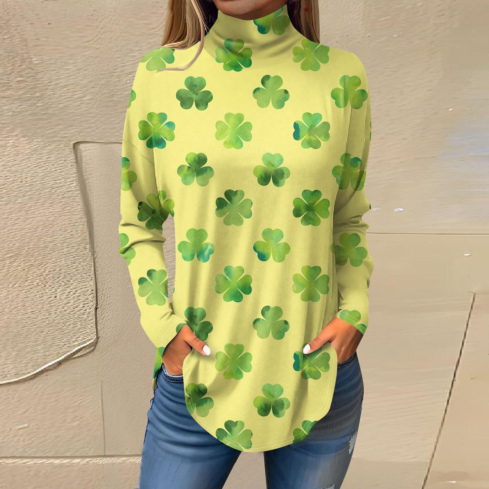 

Футболки для женщин, осенние повседневные рубашки с длинным рукавом, толстовка с принтом, топ с высоким воротом, пуловер St.. День Патрика XXXL жёлтый
