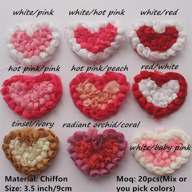 20 Stück Große Chiffon-Rosen-Herz-Aufnäher für DIY Baby Mädchen Kleidung Kleid Strampler Hemden Nähdekorationen Haarschleifen-Zubehör
