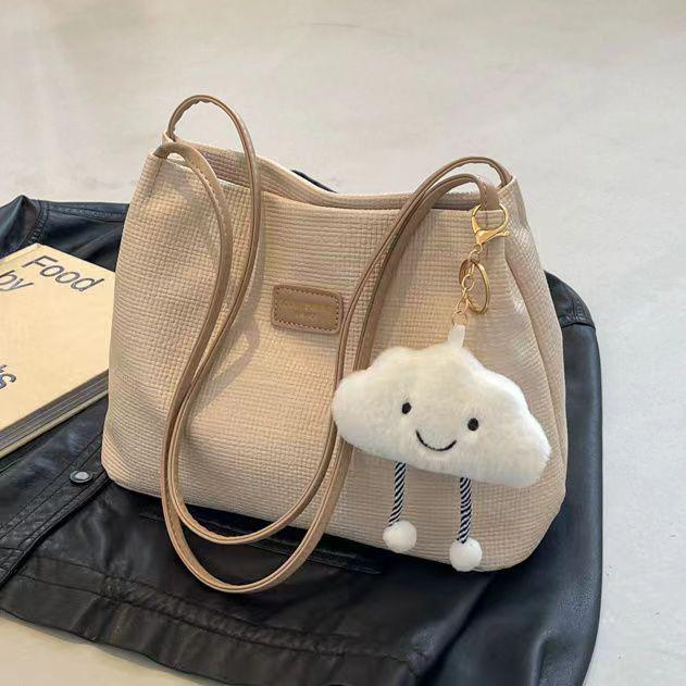 

Women s Fashionable Textured Bucket Tote: Versatile Commuter Shoulder Bag Double-layer PU material + thickened base