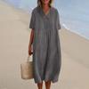 Women’s Loose Fit V Neck Short Sleeve Midi Dress with Crinkled Texture Lightweight Pullover Casual Style for Daily Wear