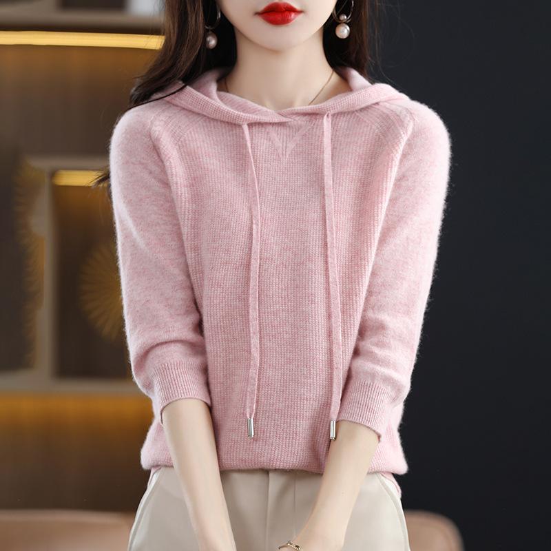 Slim Knitted Hooded Sweaters for Women Classic Solid Knitted Pullover Oversized Fall Winter Casual Knitwear All Match Sweatshirt