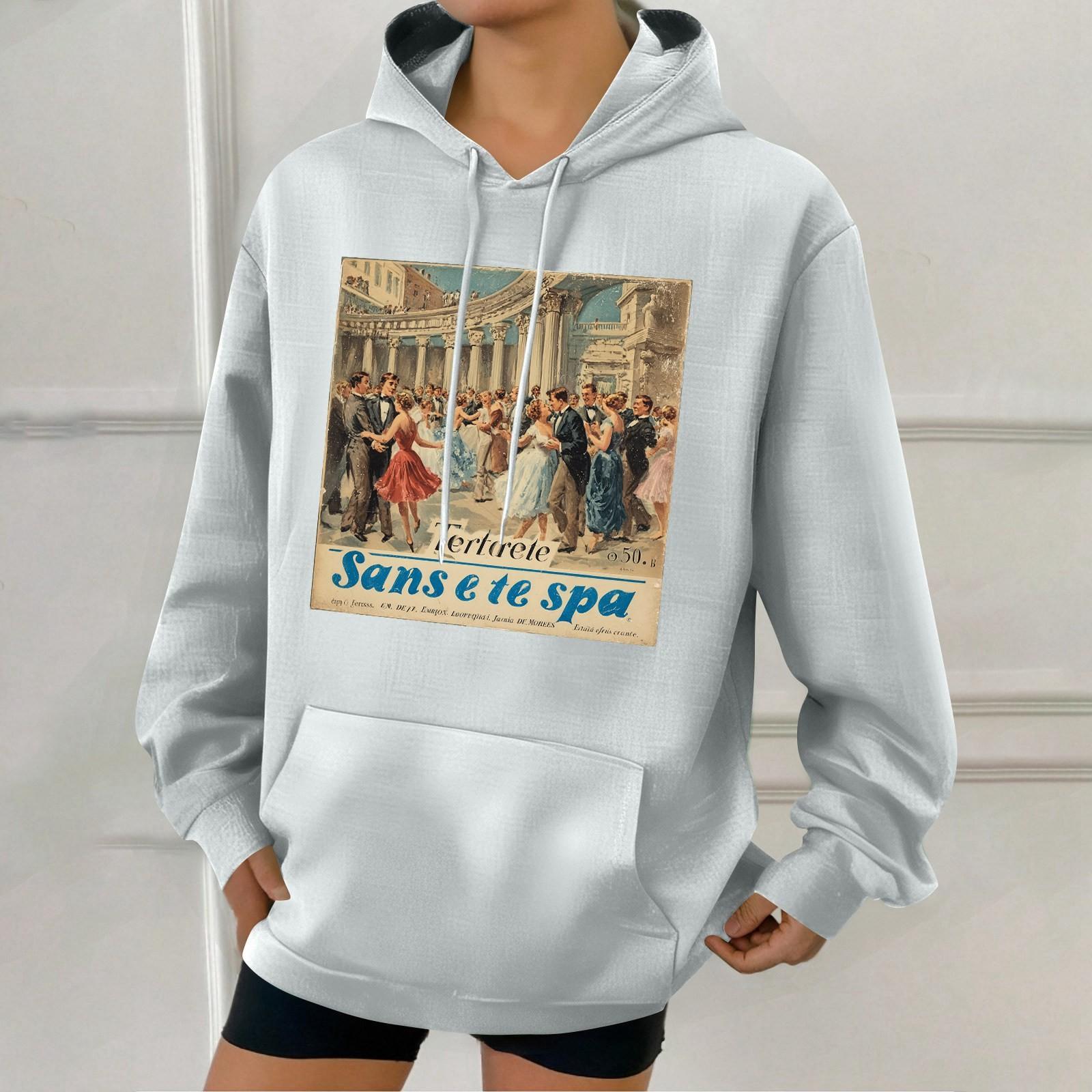 

Women s Fashion Retro Printed Casual Hooded Sweatshirt With Pockets S