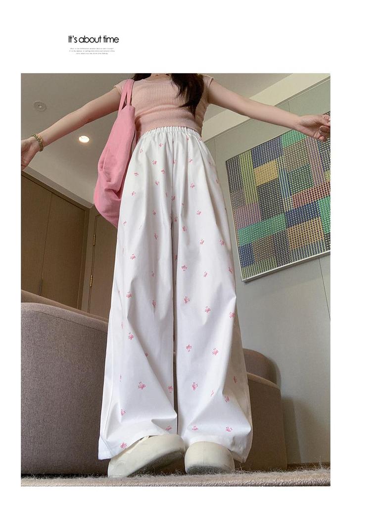 Women's High Waist Slimming Bowknot Yamamoto Wide-Leg Summer Pants - Drapey Floor-Length Casual Trousers