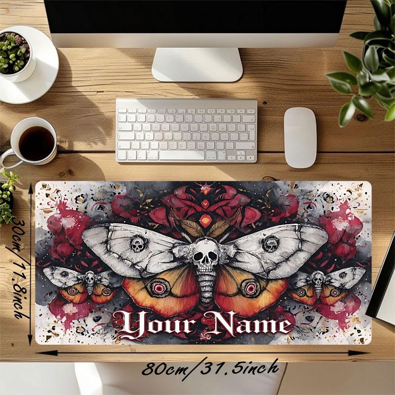 Custom 1Pc Gothic Skull Moth Tattoo Personalized Mouse Pad Non Slip Rubber Waterproof Desk Mat Stitched Edge Gaming Office Xmas Gift
