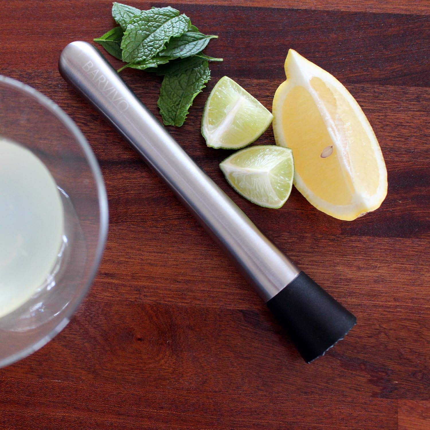 Barvivo Drink Muddler for Cocktails - 8 Inch Professional Stainless Steel Muddler - Durable Cocktail Muddler Set Drink Smasher & Mojito Muddler -