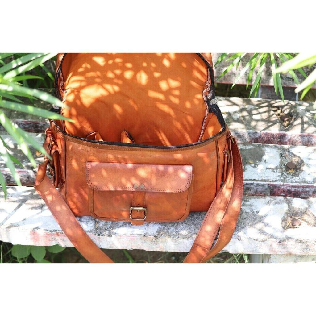 Camera Bag Unisex Genuine Leather Vintage Brown Cross Body For Photographers