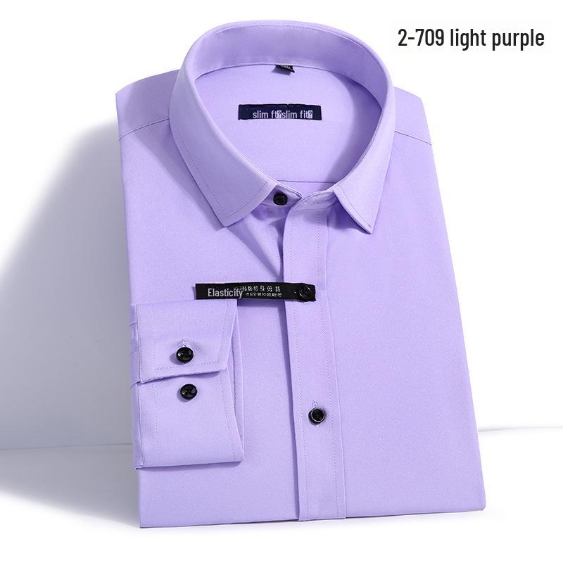 Men's Slim Fit Long-Sleeve Business Shirt with Pocket - Solid Color for Spring and Autumn