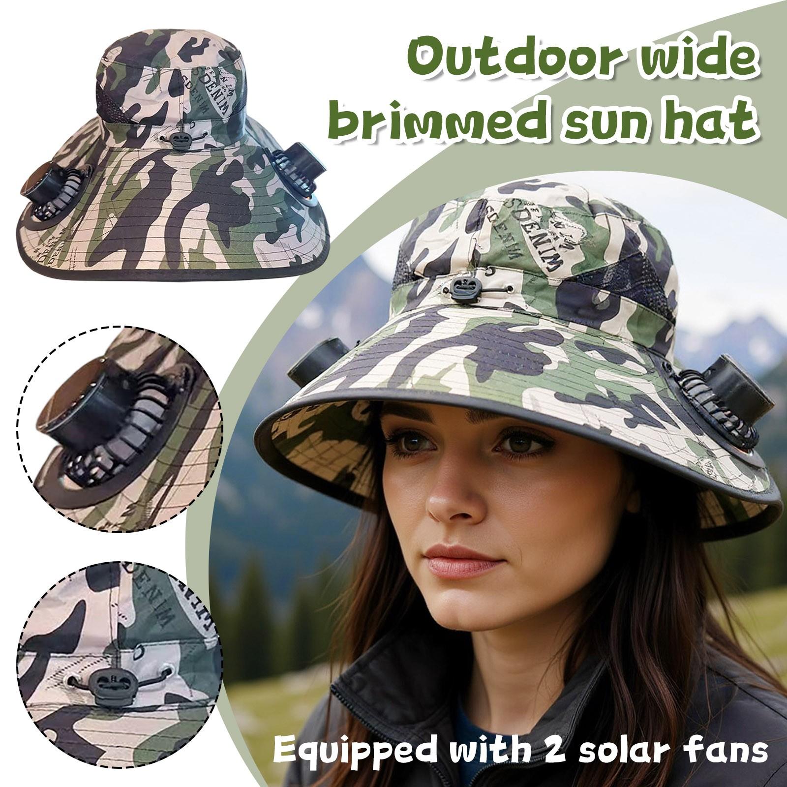 

Уличная шляпа от солнца с широкими полями и 2 солнечными вентиляторами, шляпа рыбака от солнца для мужчин и женщин, шляпа для рыбалки и пляжа со встроенным вентилятором One Size