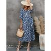 Women Summer Boho Ethnic Print Mid Sleeve Dress Loose High Waist Comfortable Cotton Long Dress Slimming Flattering Fit