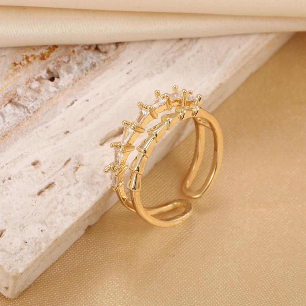 18K Gold Double Layer Open Ring with Micro-Paved Zircon—High-End Luxury Design for Women