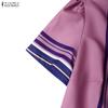 ZANZEA Women Stand Collar Casual Short Sleeve Retro Print A-line Dress