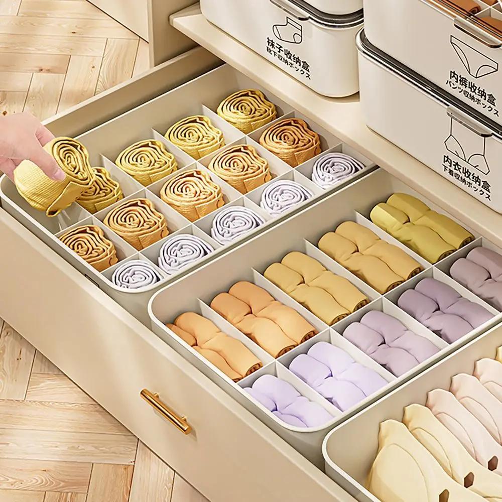10/15 Grids Underwear Storage Box Case Classification with Cover Panties Socks Organizer Dustproof Stable Stacking