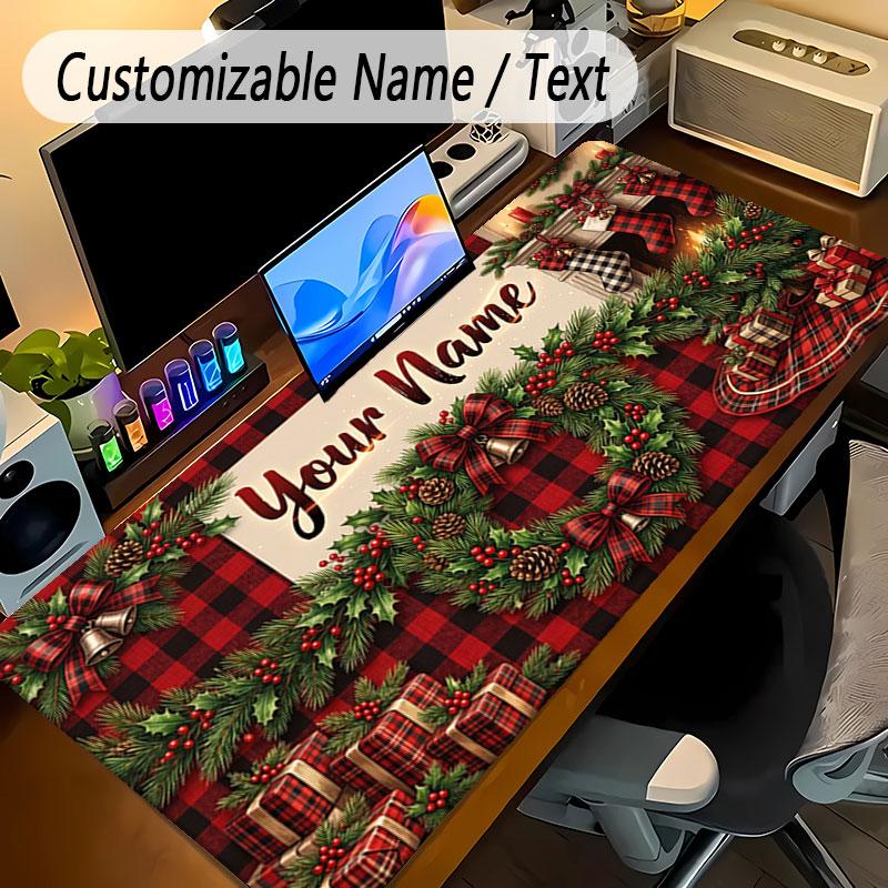 Christmas Theme Personalized Mouse Pad Custom Name Text Non Slip Desk Pad For Laptop Office Desktop