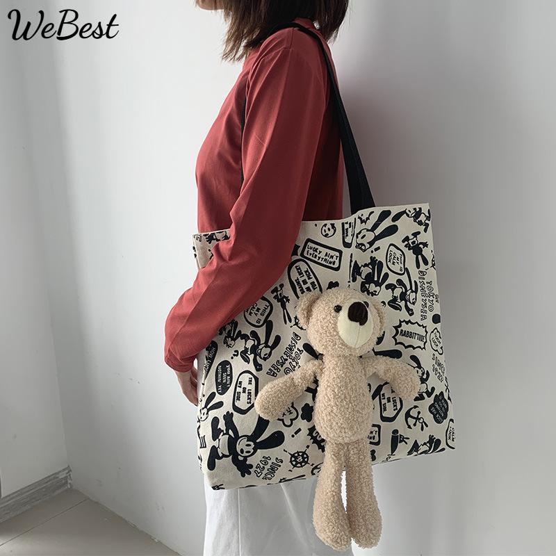 

Large Capacity Bag New Bear Graffiti Canvas Bag