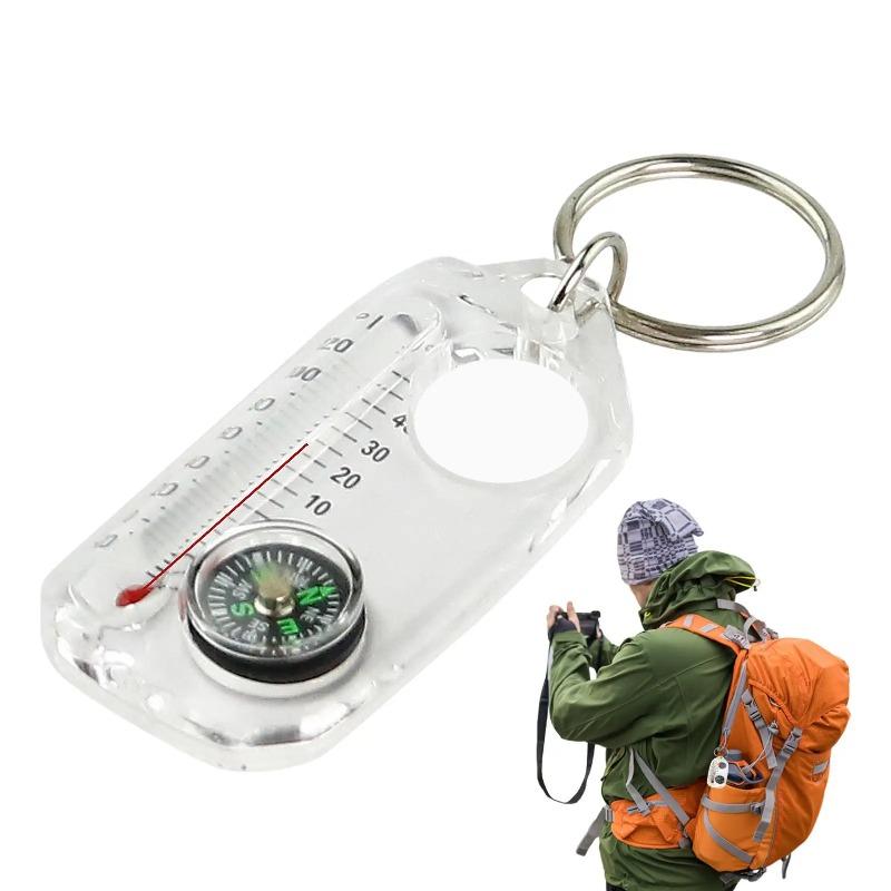 Pocket Survival Compass Multifunction Mini Keychain Camping Compass Thermometer Outdoor Climbing Tester Survival Guiding Tool