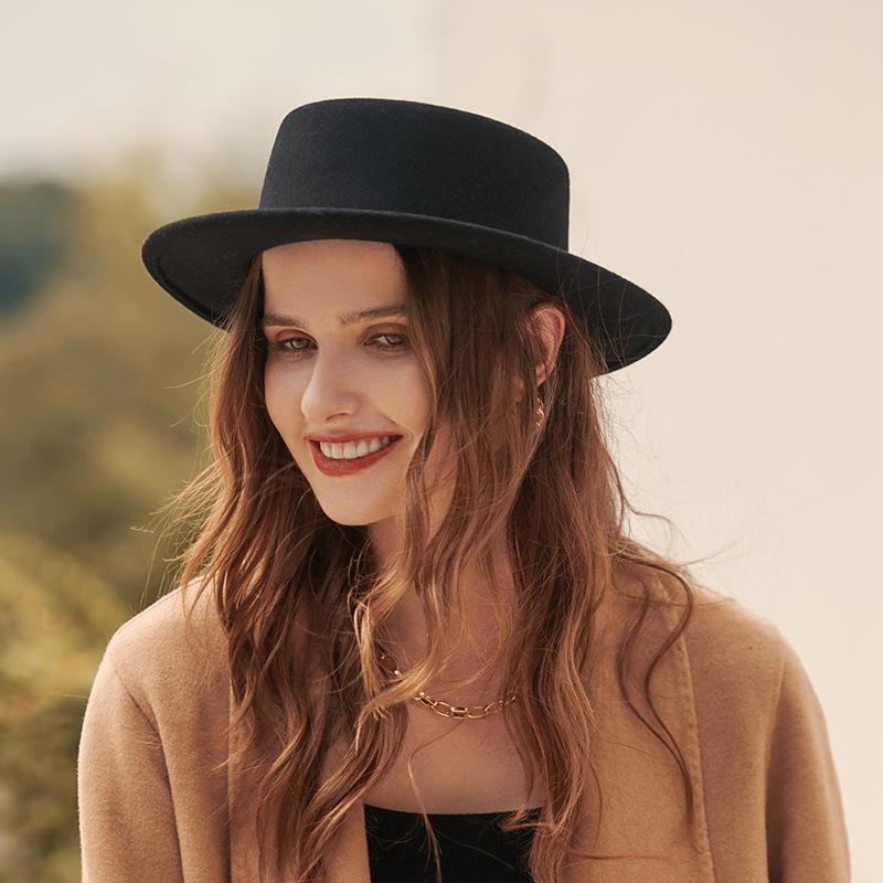 New autumn and winter women's felt hat British elegant hat big brim casual wool top hat