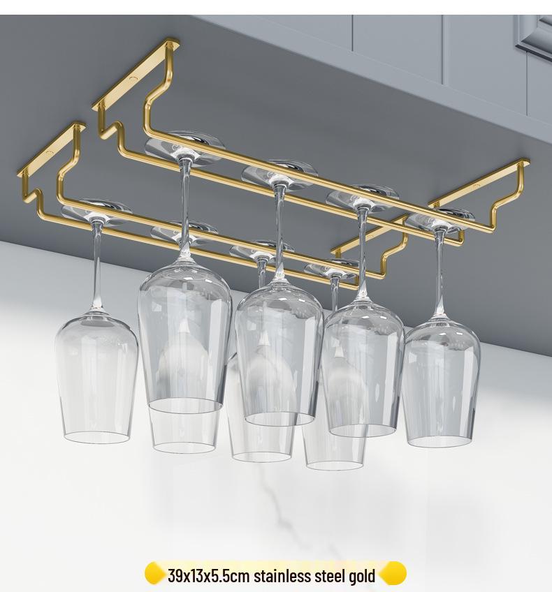 Stainless Steel Hanging Wine Glass Rack - Single Row Stemware Storage Shelf
