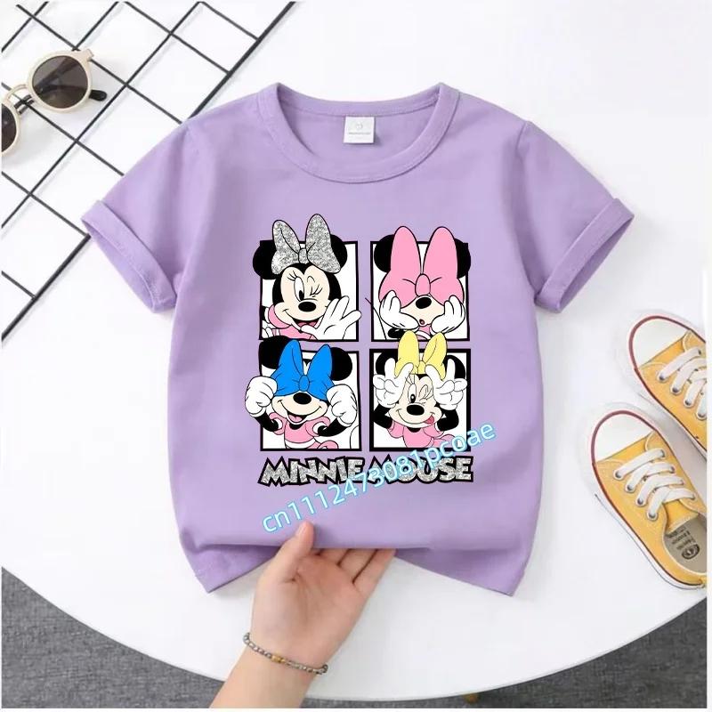 New Mickey Minnie childrens pure cotton shortsleeved boys sports shirt girls casual top with cartoon print summer Tshirt
