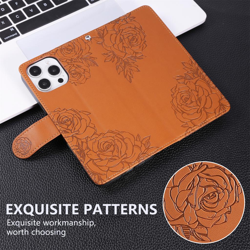 For iPhone 16 Pro Max Case Rose Flower Wallet PU Leather Phone Cover with 3 Card Slots