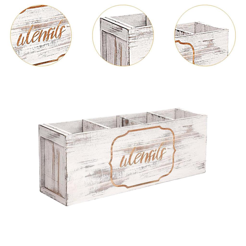Wooden Cutlery Holder Organizer for Silverware on Countertop Dining Area