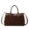 Women's Retro Suede Spliced Leather Tote Bag with Lock, Large Capacity Handbag & Crossbody Bag for Commute