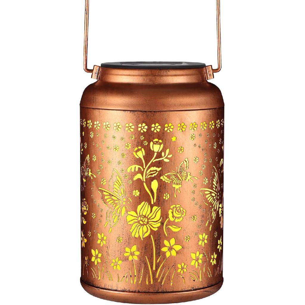 Solar Lantern Outdoor Hanging Lights Christmas Birthday Gifts for Women Mom and Grandma Butterfly Flower Metal Garden Decor Outside Waterproof LED