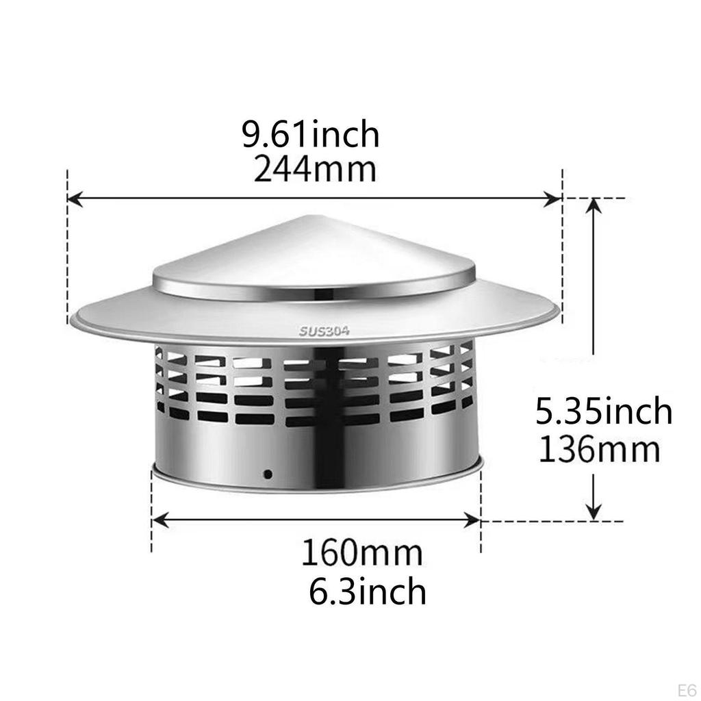 Round Chimney Cap Flue Cover Rainproof Cone Top Exhaust Vent Lid Roof Rain Guard