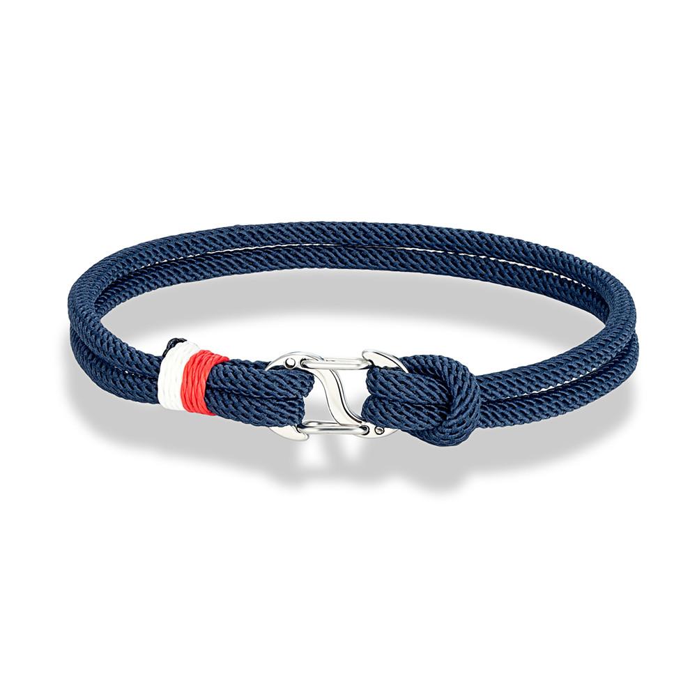Navy Blue Braided Rope Bracelet Stainless Steel Double Push Carabiner Clasp Survival Bracelet for Men Women Couple Gifts