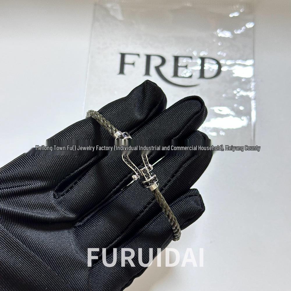 Fei Jia Horseshoe & Eight-Character Buckle Diamond Nylon Bracelet for Couples