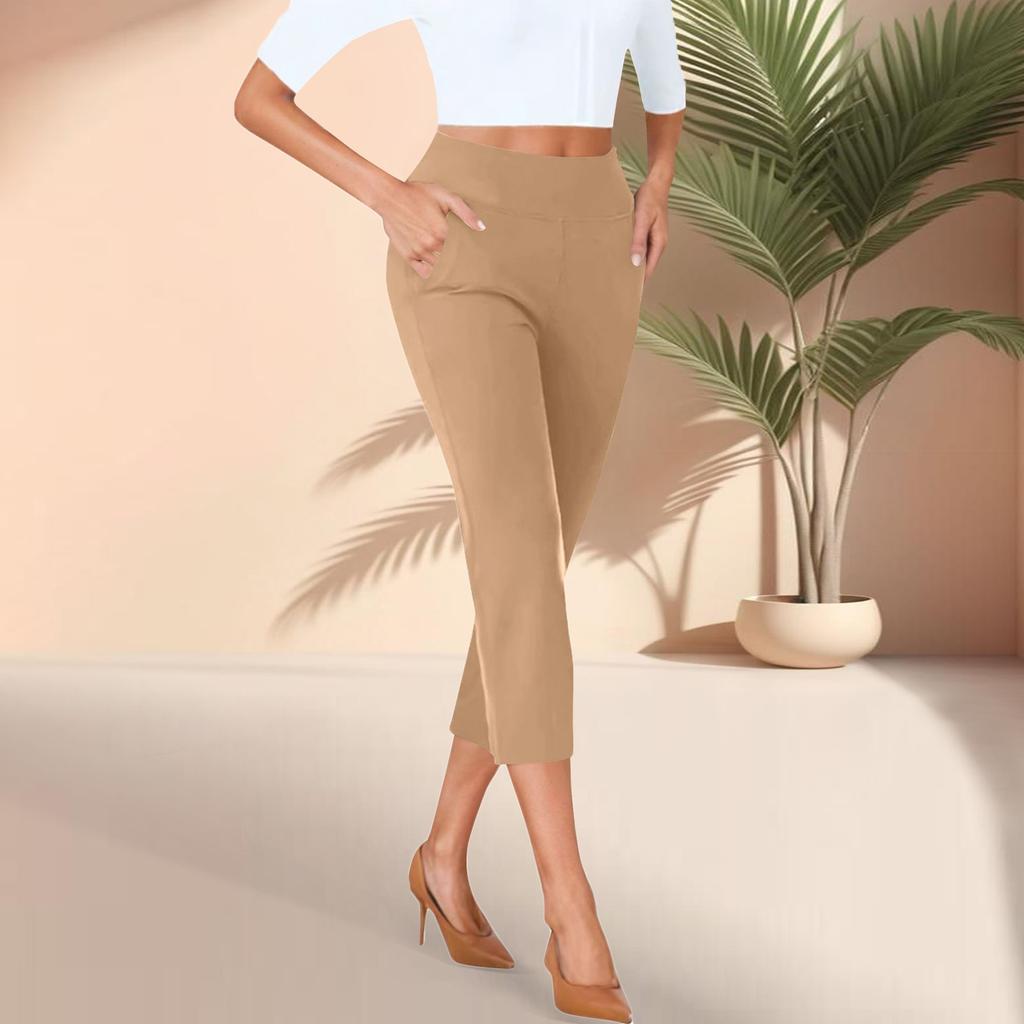 Women's Cropped Pants With Pockets Lightweight Caual Loose Trousers