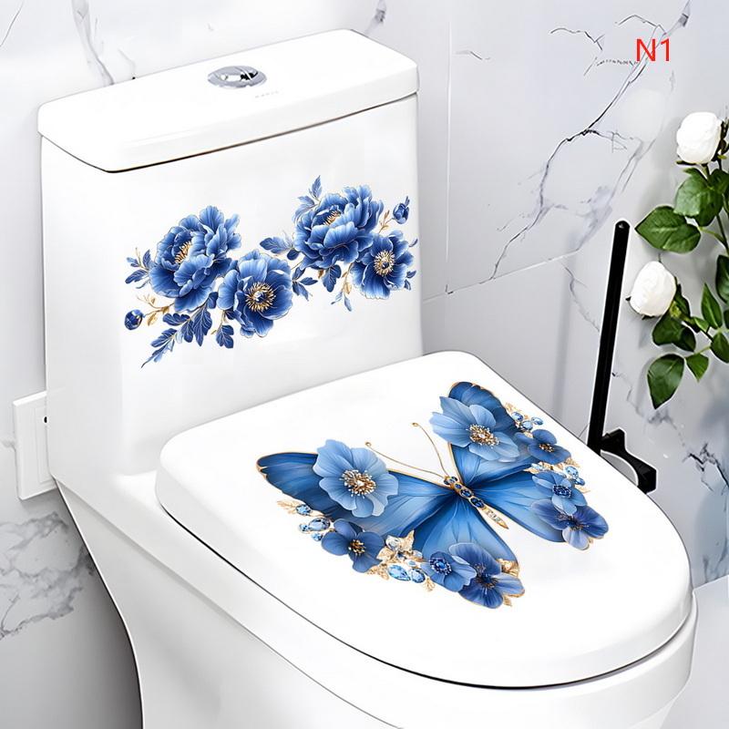 

Self-adhesive Paintings For Living Decoration Waterproof Butterfly Wall Stickers Bathroom Toilet Sticker Modern Flower Pattern