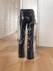 Women's High Waist PU Leather Nightclub Pants with Metal Zipper - INS Style, Winter Straight Leg Design