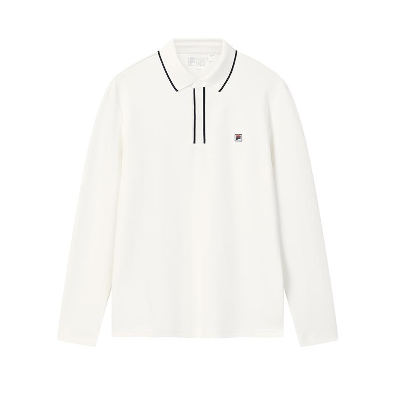 FILA Heritage Elite Classic Simple Fashion Casual Comfortable Versatile Knitted Long Sleeve Polo Shirt Men tops Cloud-Mushroom-White F11M618206FWT
