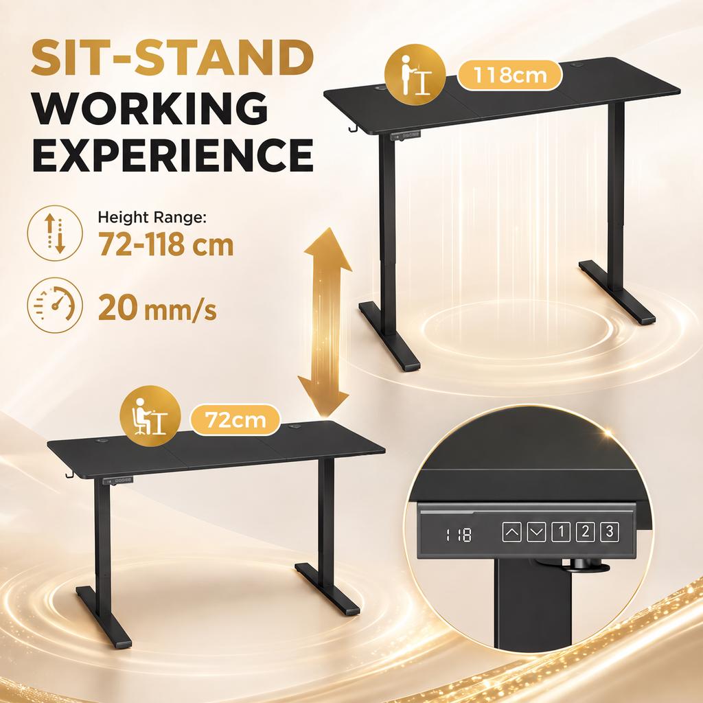 Standing Desk Memory Control Height Adjustable Desk 2 Cable Holes LED Display Sit Stand Desk Black