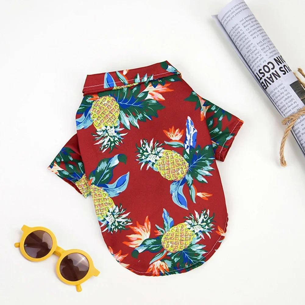 Small and Medium-sized Dog Beach Pineapple Shirt Hawaiian Pet Dog Cat Golden Retriever Spring and Summer Season Clothing