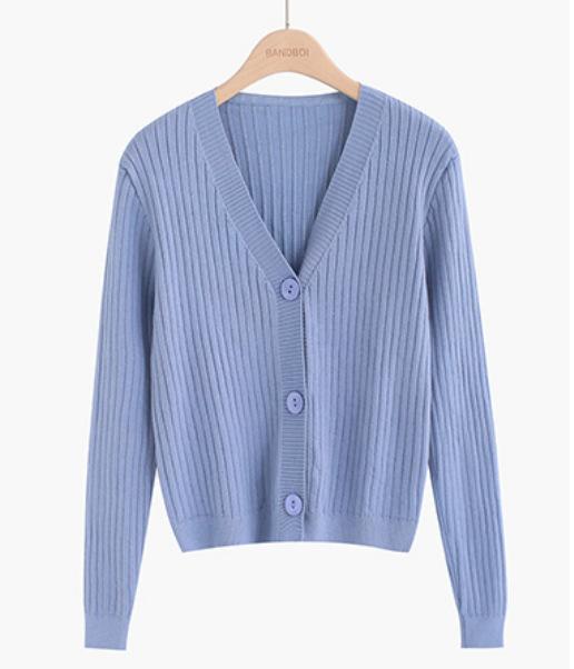 Loose and versatile V-neck knitted cardigan autumn sweater with temperament long-sleeved high-waisted short jacket tide