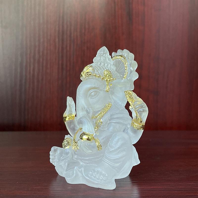 Ganesh Hindu Elefantgud for Suksess Statue Resin Gjennomsiktig Figurin Ornament Hjem Interiørdekorasjon Håndverk