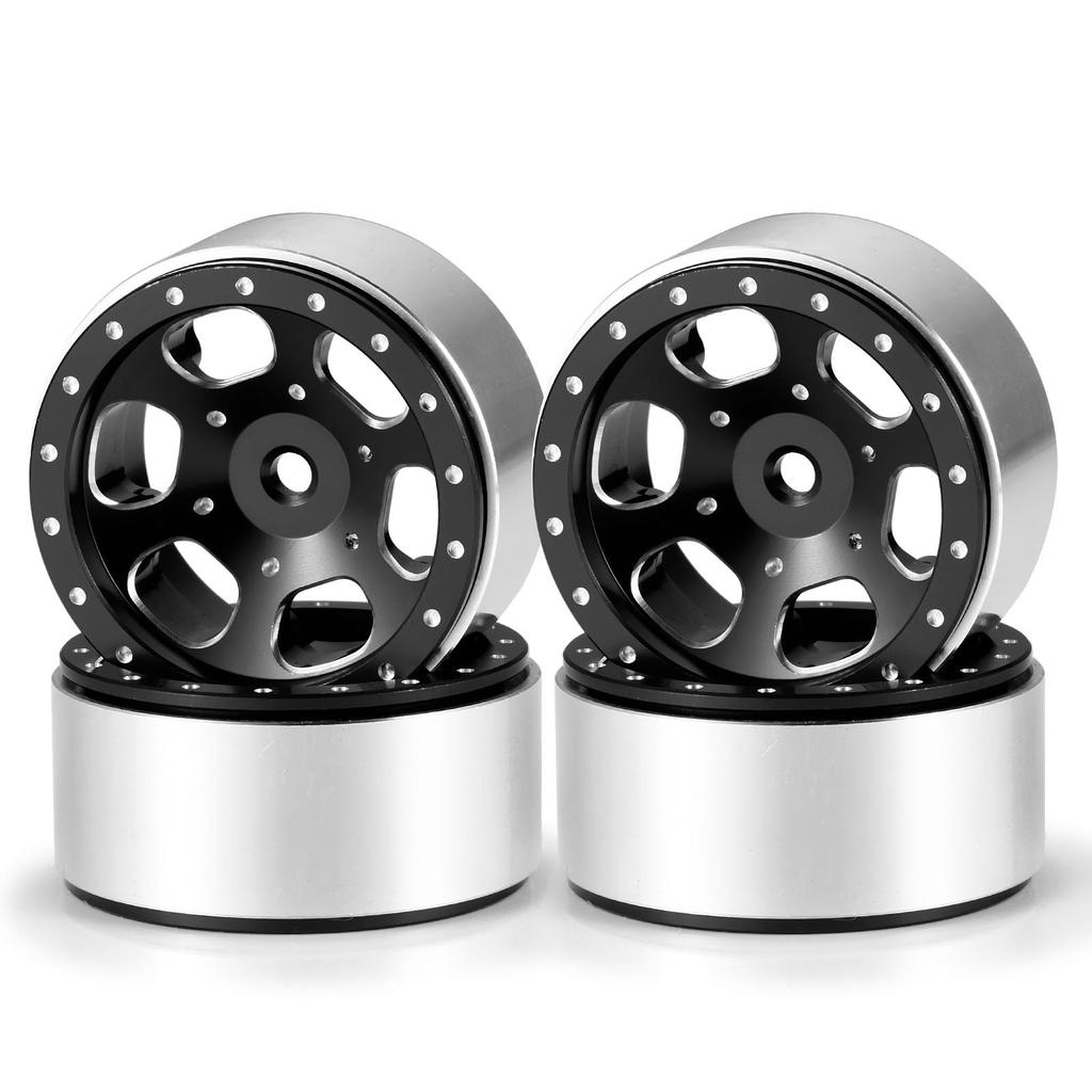 RCMAZO 1.3" Beadlock Wheel - Aluminum Wheel Rim Negative Offset 1.3" Wheel Hub Upgrade Replacement Part for SCX24 TRX4M 124 118 RC Crawler Car (Black)
